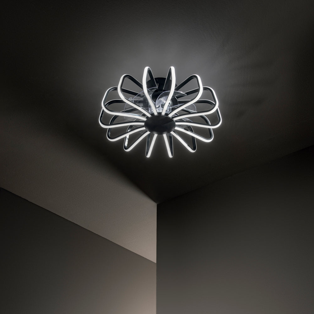 PLAFONIERA LED VENTILATORE GRECALE NERO 80W 8470LM CCT DIMM. Wi-Fi 50X20,7CM