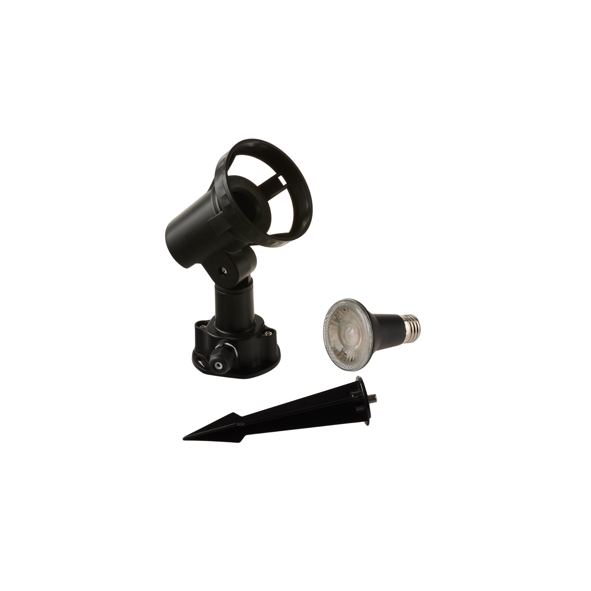 "Proiettore LED GRUBB in termpoplastica nera 7W, 4000K, picchetto incluso IP65"