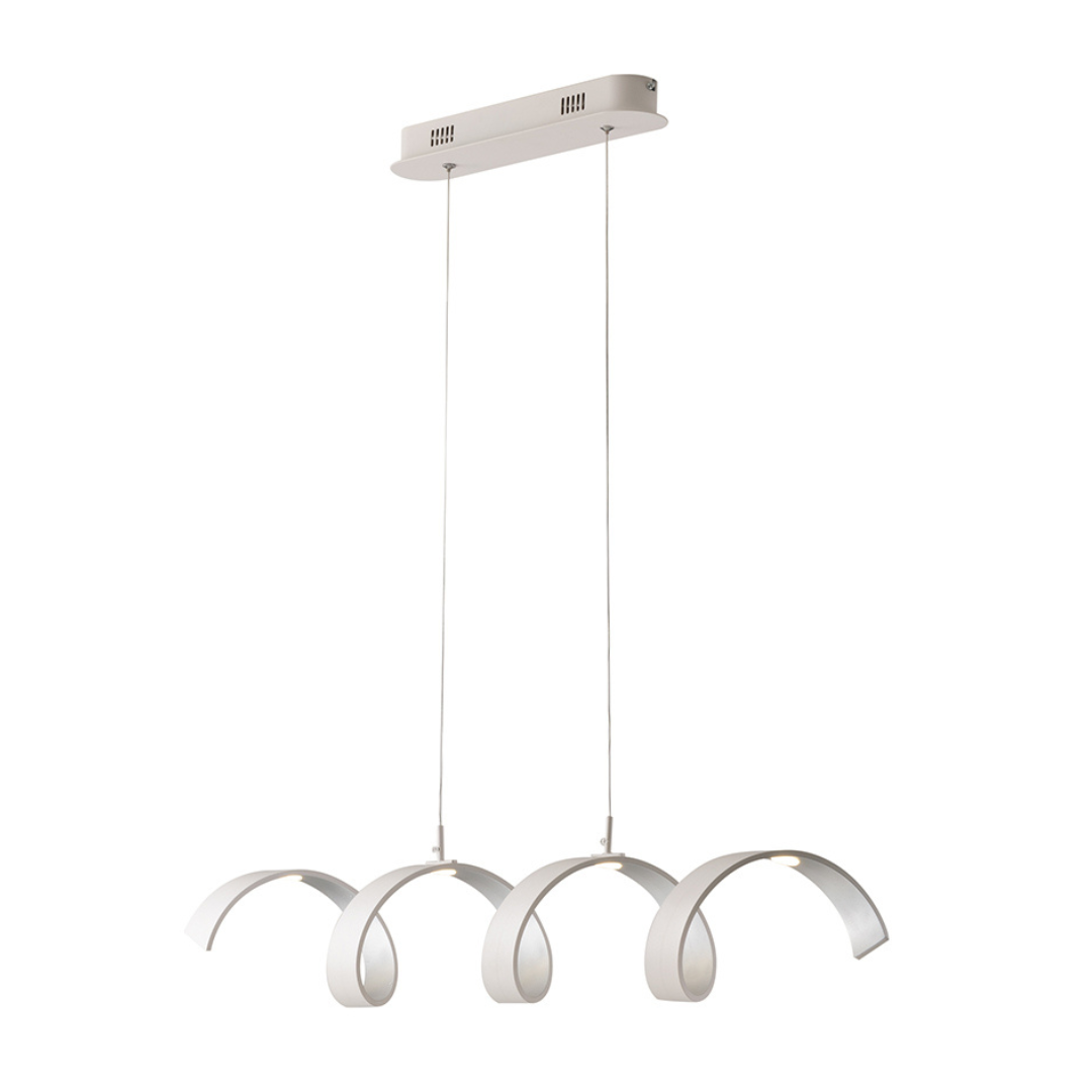 "Sospensione LED HELIX in alluminio bianca e argento 4000k (luce naturale), h120x80cm."