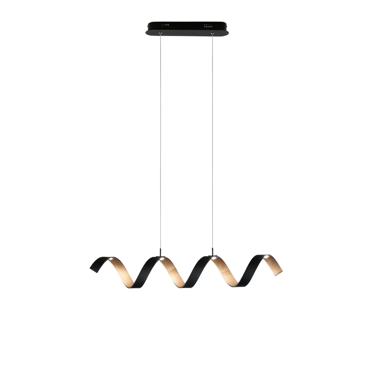 "Sospensione LED HELIX in alluminio nera e oro 4000k (luce naturale), h120x80cm."