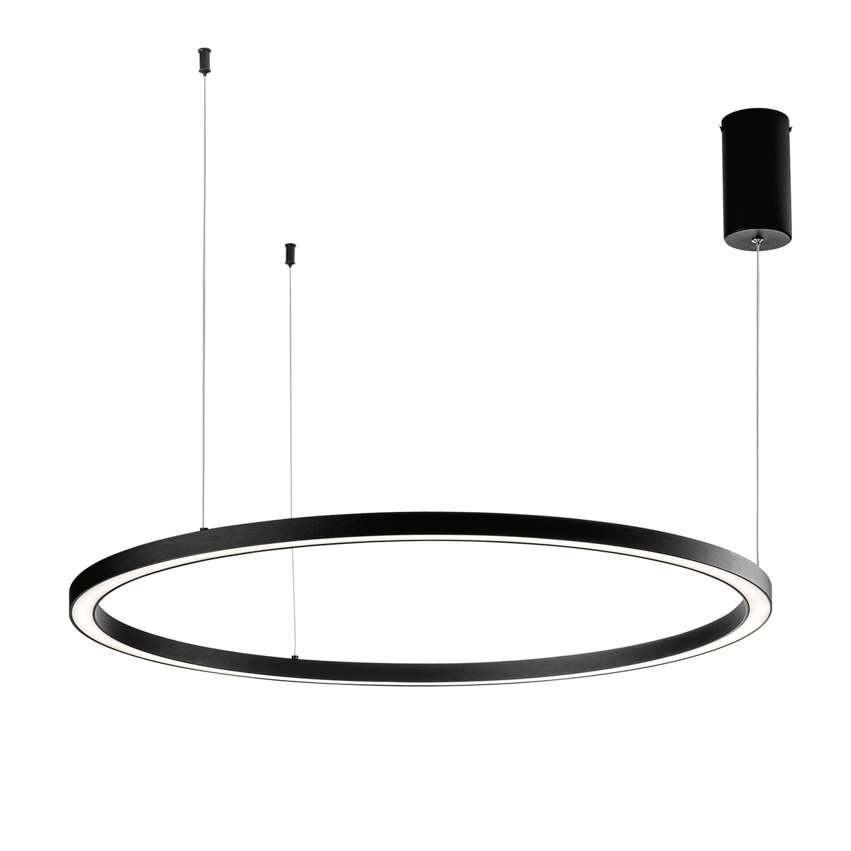 "Sospensione LED HOOP in alluminio nera diffusore in acrilico e cavi regolabili, CCT, Ø 120cm."