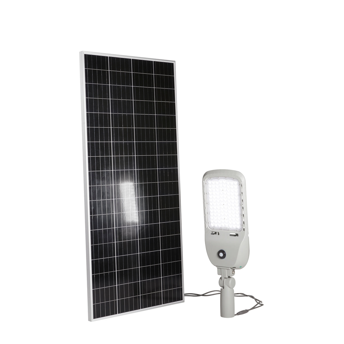 "Faro stradale LED IPERION argento con sensore di movimento e pannello solare 75W 4000K (luce naturale) IP65"