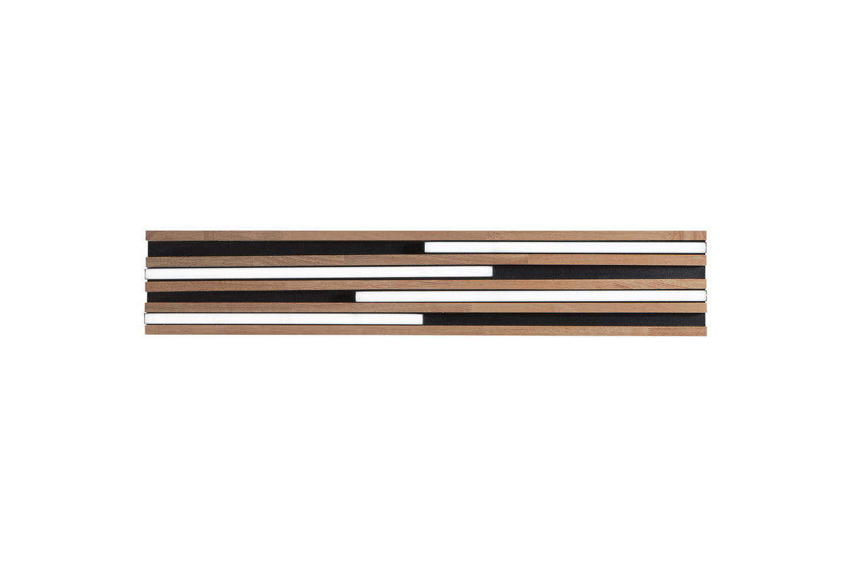 "Plafoniera LED Kuma rettangolare in legno rovere su metallo nero, CCT, h 80 x 15cm."