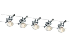 "Sistema cavi tesi METRO cromo con cinque lampadine MR16"