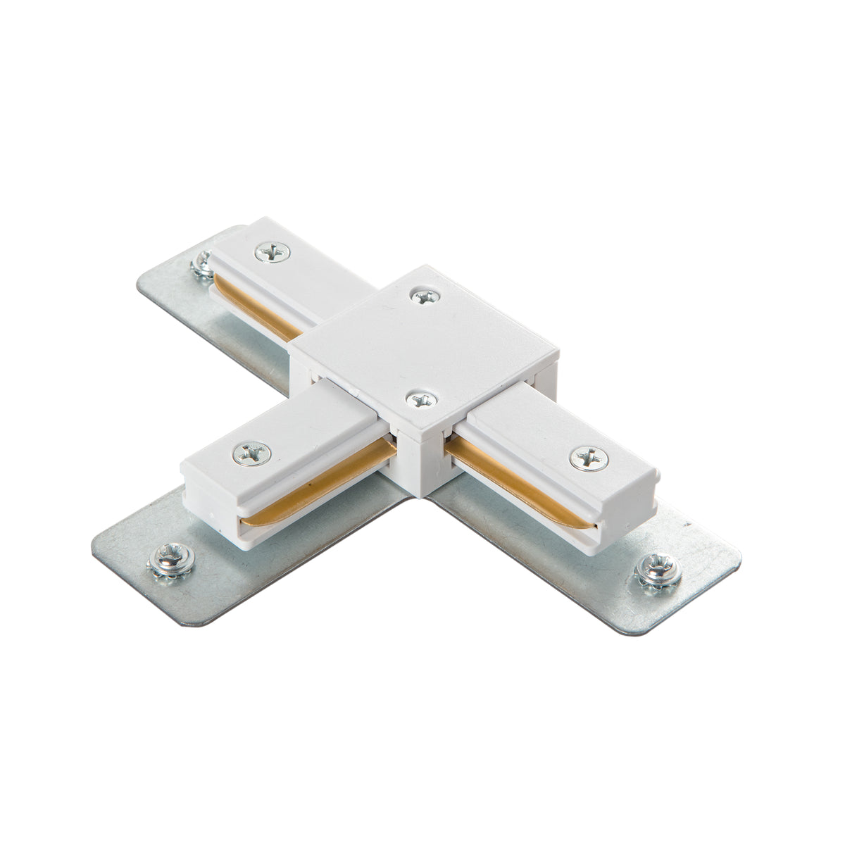 Connettore bianco track a T per binari guida monofase.
