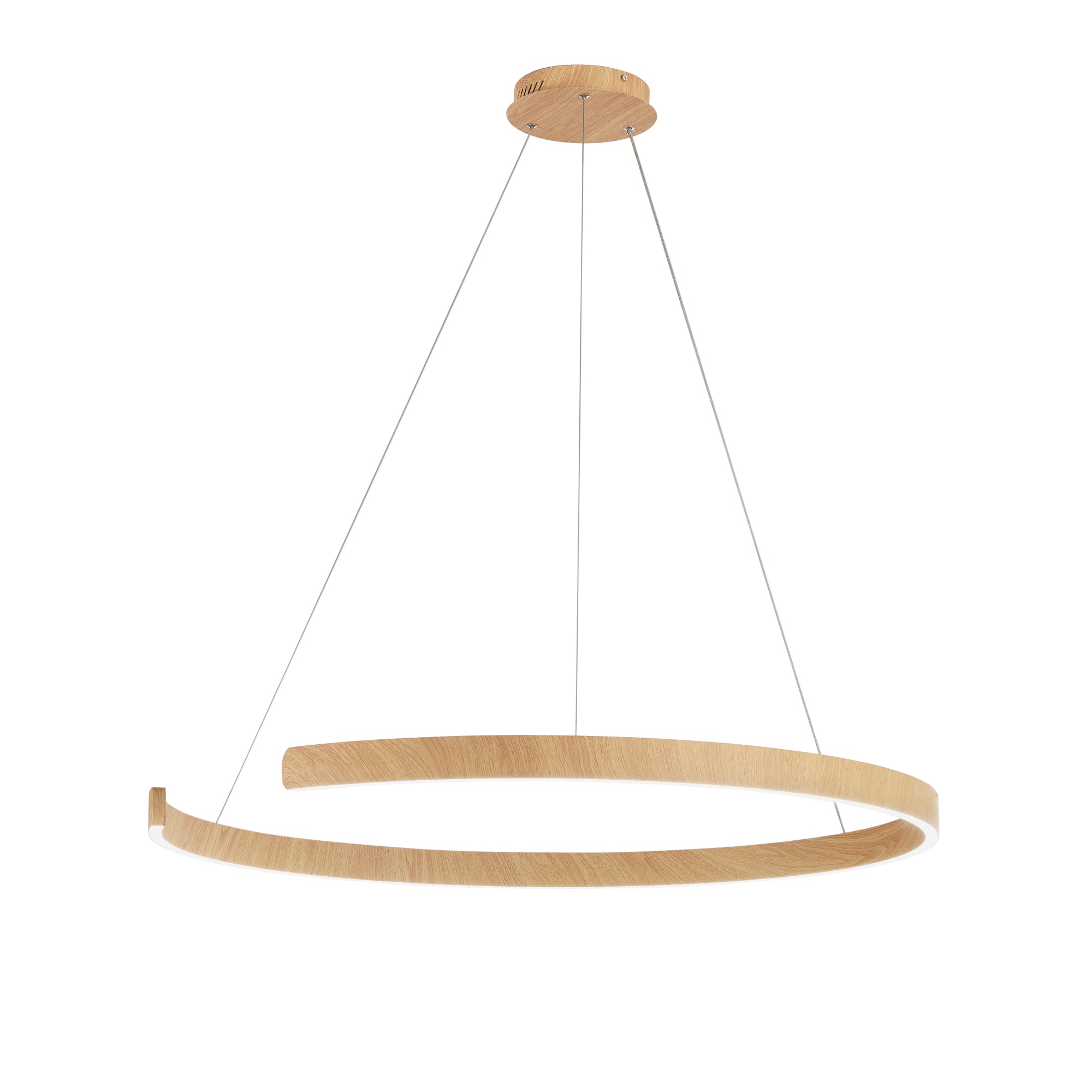 "Sospensione semicircolare LED NAVEL in metallo effetto legno con CCT 100 cm."