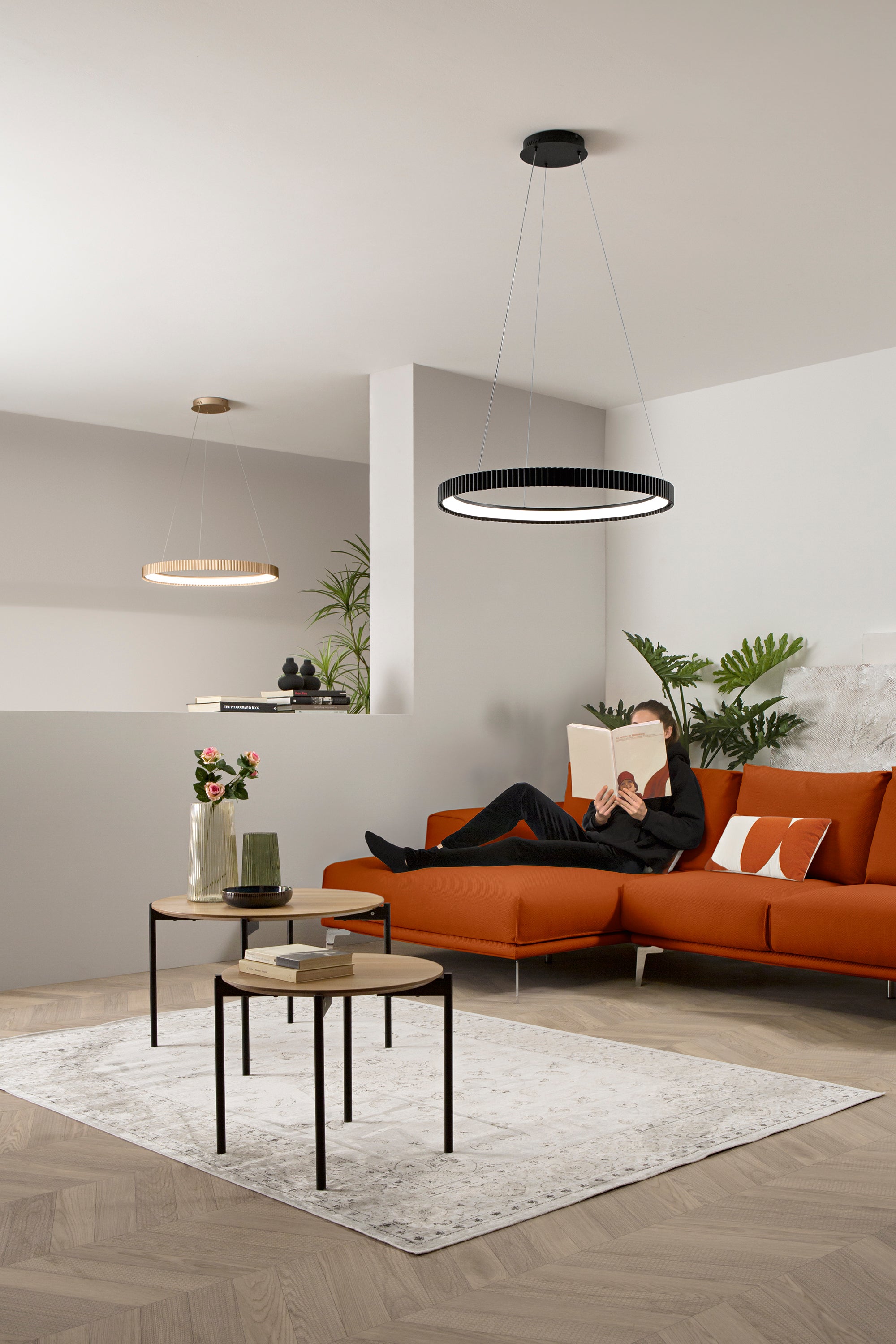 SOSPENSIONE LED NIKE NERA IN METALLO 58W 8470LM DIP-CCT 2700K/3200K/4000K D69,5XH150CM