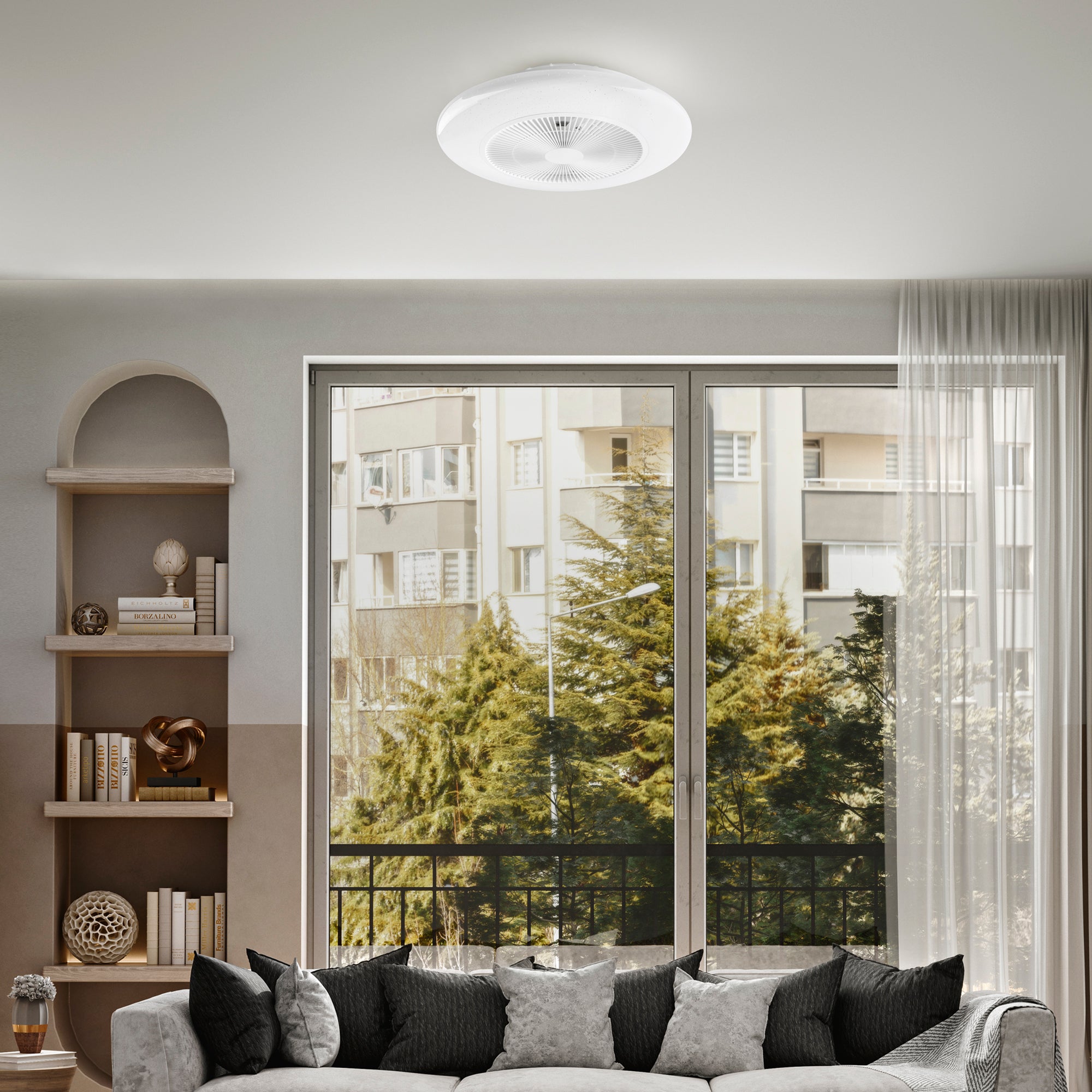 PLAFONIERA LED VENTILATORE PONENTE BIANCO 40W 4450LM CCT 55X15CM