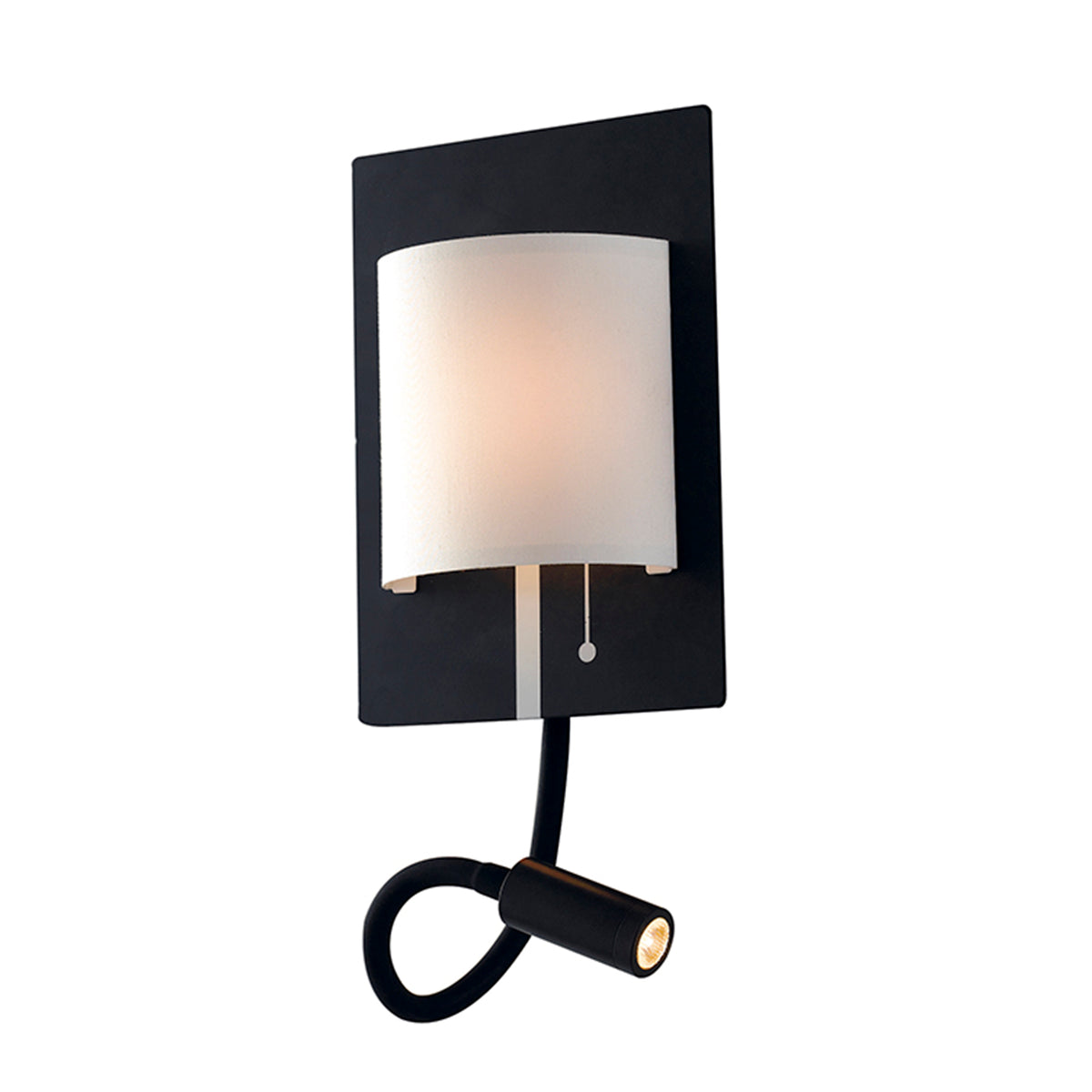 "Applique LED POP in metallo nero con paralume bianco e braccio flessibile"