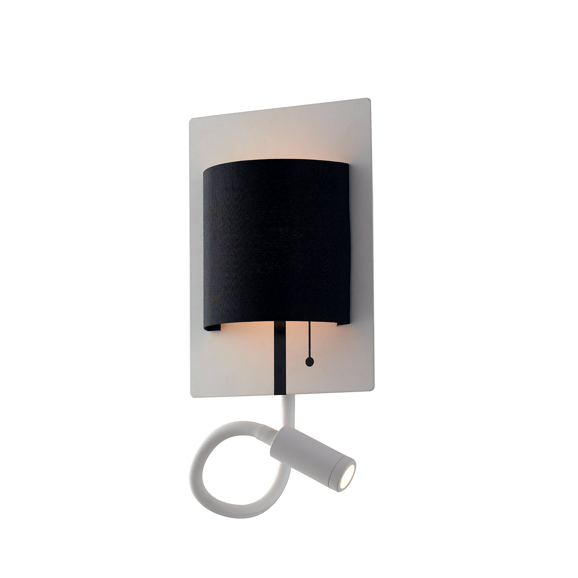 "Applique LED POP in metallo bianco con paralume nero e braccio flessibile"