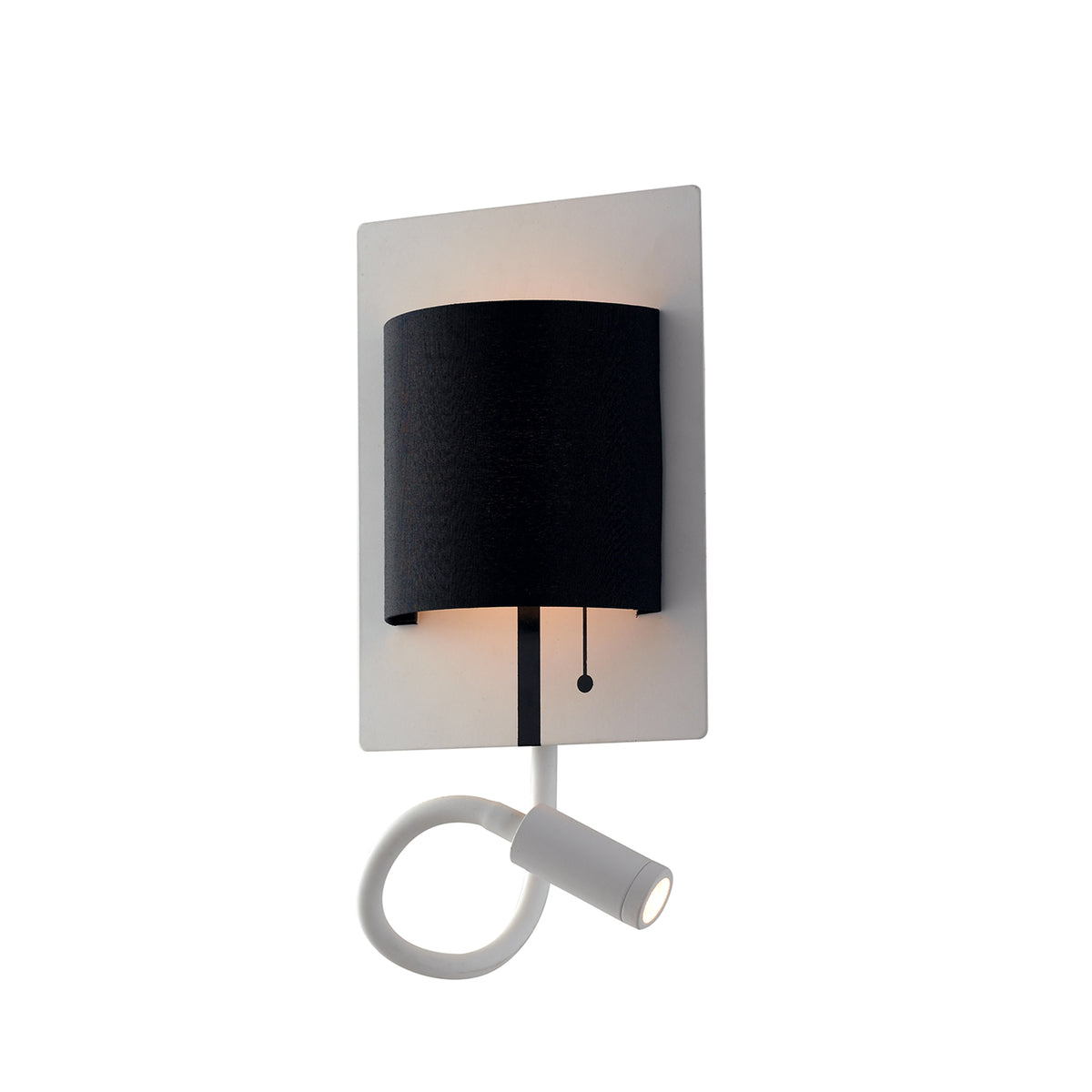 "Applique LED POP in metallo bianco con paralume nero e braccio flessibile"