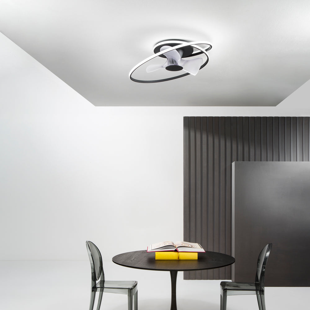 PLAFONIERA LED VENTILATORE STORM NERO 60W 7450LM CCT 77X27CM
