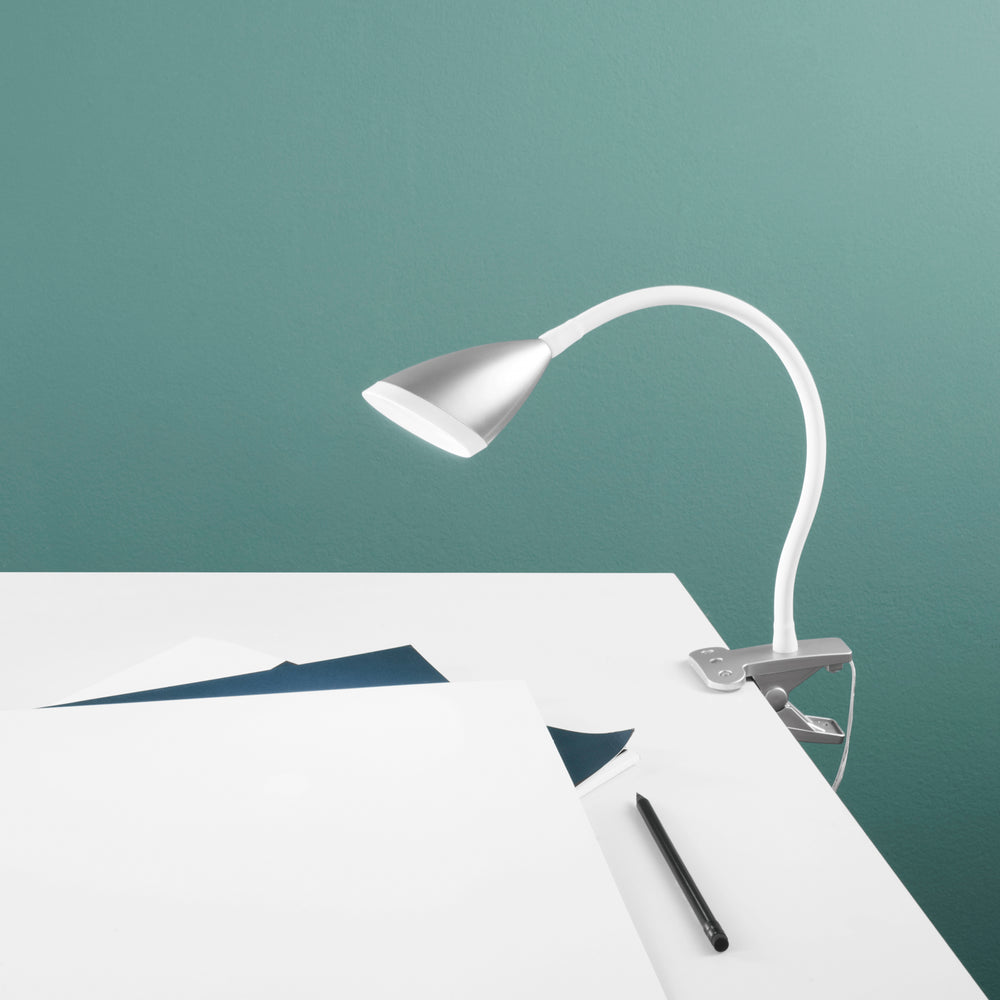 LAMPADA DA LETTURA LED HEGEL ARGENTO CON PINZA 3,7W 450LM 4000K 9,5X9,5X33CM