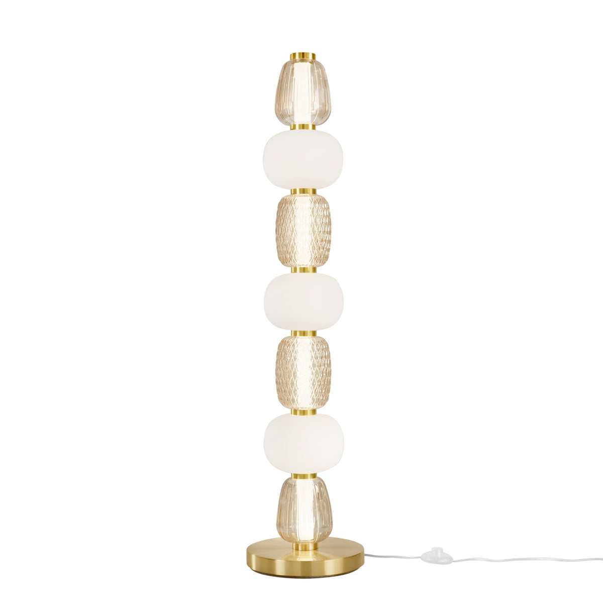 "Piantana LED TOTEM in metallo oro con 4 diffusori bianchi e ambra 4000K"