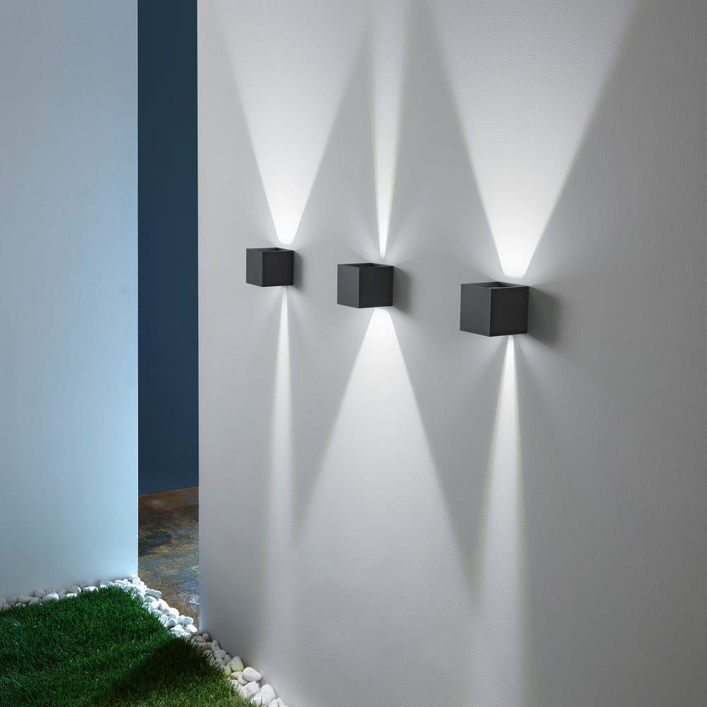 APPLIQUE BIEMISSIONE LED ALFA ANTRACITE 2X10W 1800LM CCT IP54 12X12X12CM