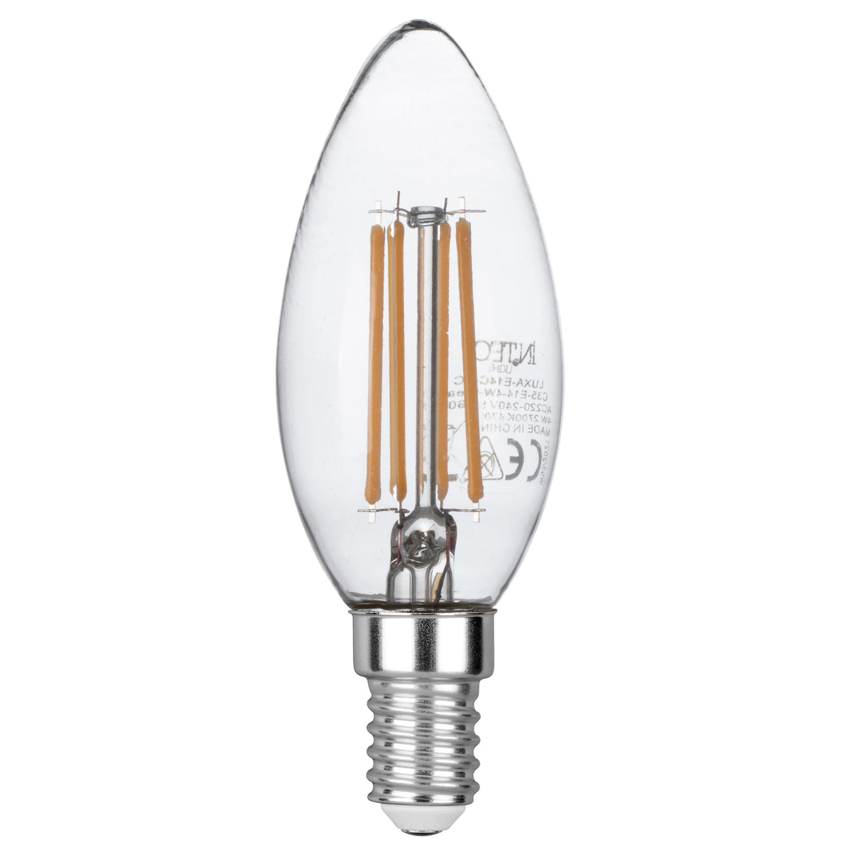 Lampadina LED E14 Candela trasparente Filamento COB 4W 470lm 4000K