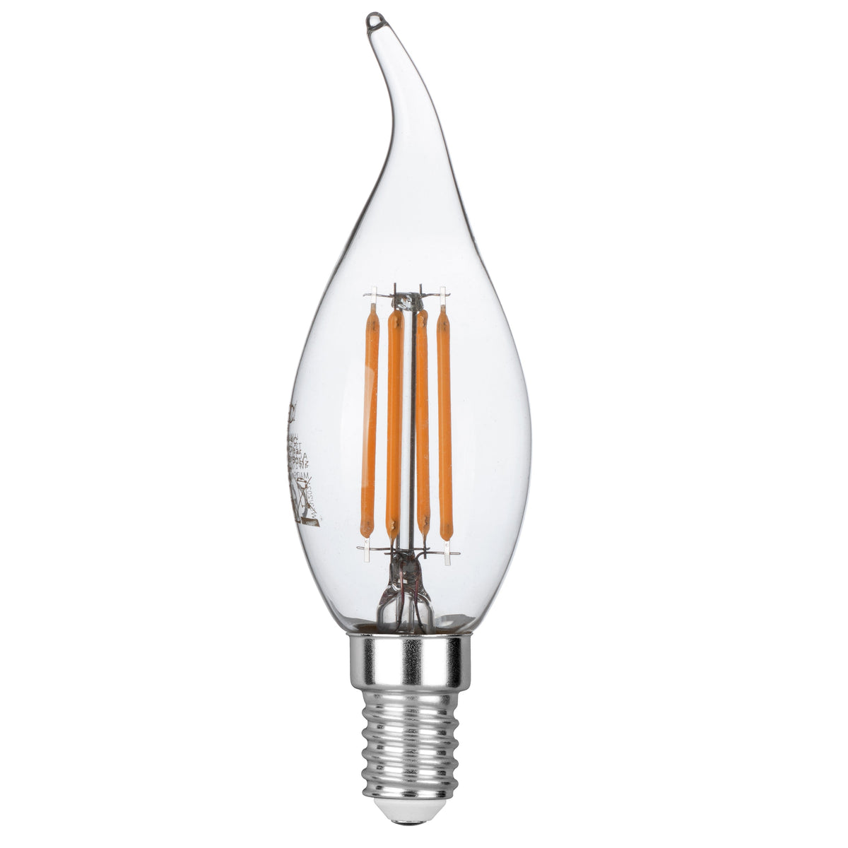 Lampadina LED E14 Candela curva trasparente Filamento COB 4W 470lm 6500K