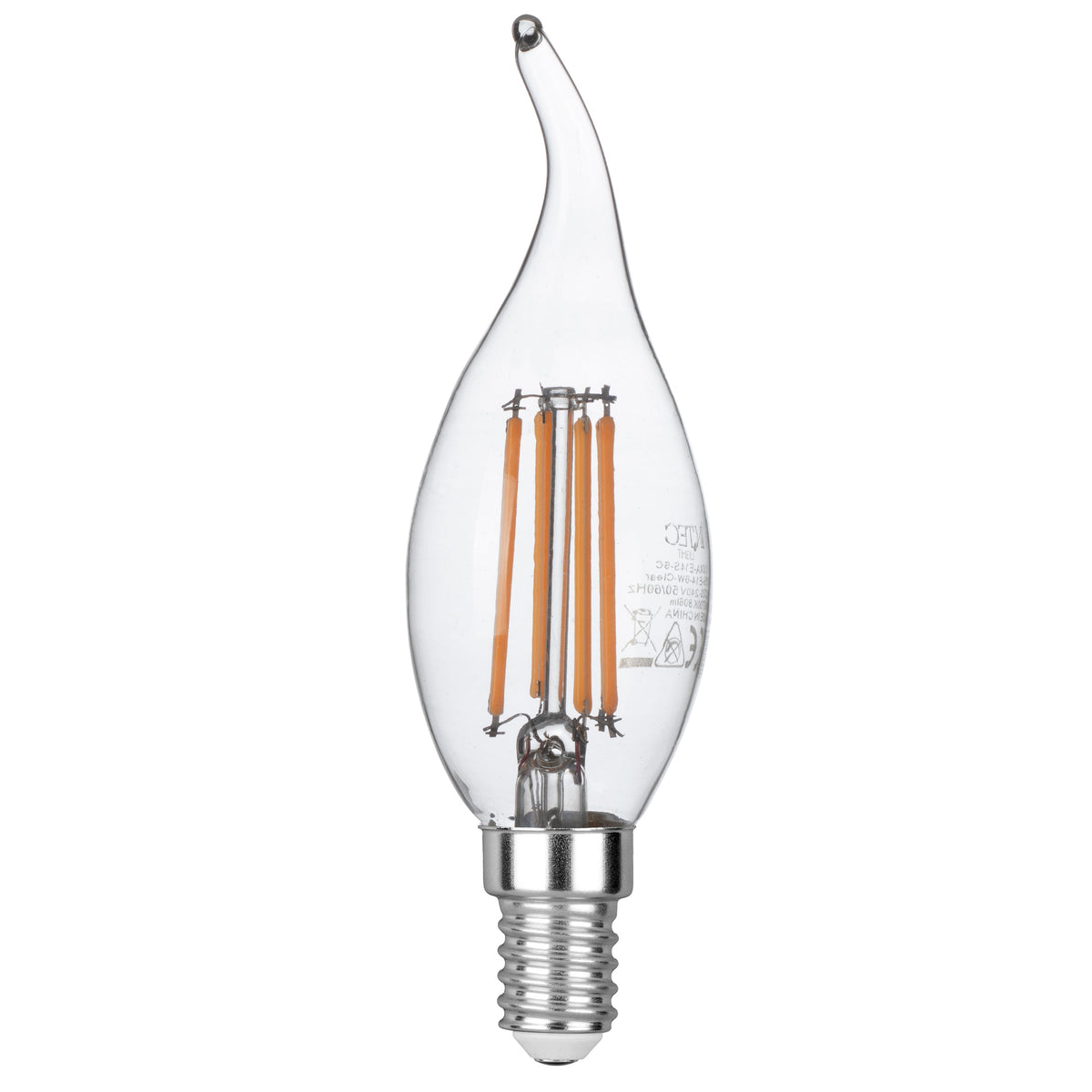 Lampadina LED E14 Candela curva trasparente Filamento COB 6W 806lm 2700K
