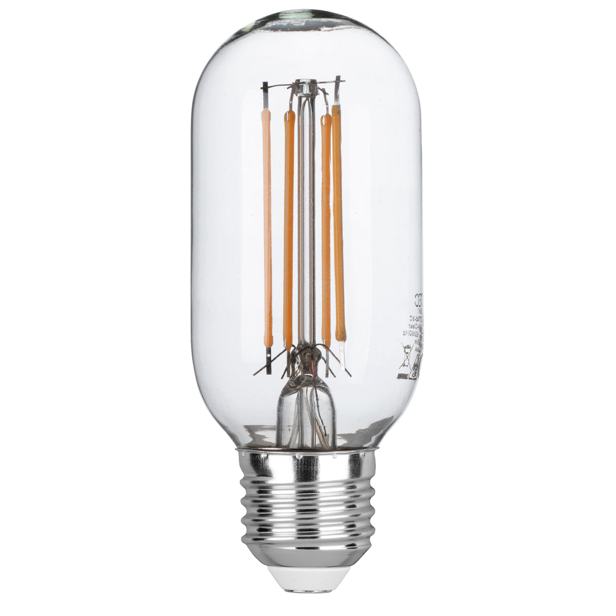 Lampadina LED E27 Tubolare T45 trasparente Filamento COB 8W 1055lm 6500K