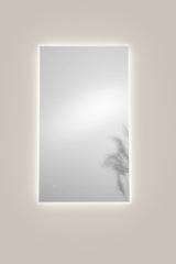 SPECCHIO 100X70CM ANGOLI SMUSSATI CORNICE FRONTALE LED CCT ARGENTO SENZA RAME 4MM STRUTTURA REVERSIBILE PVC PELLICOLA ANTIDEFLAGRANTE