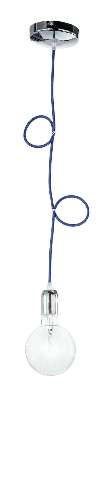 "Pendel IDEA con cavo in tessuto blu E27 80 cm."
