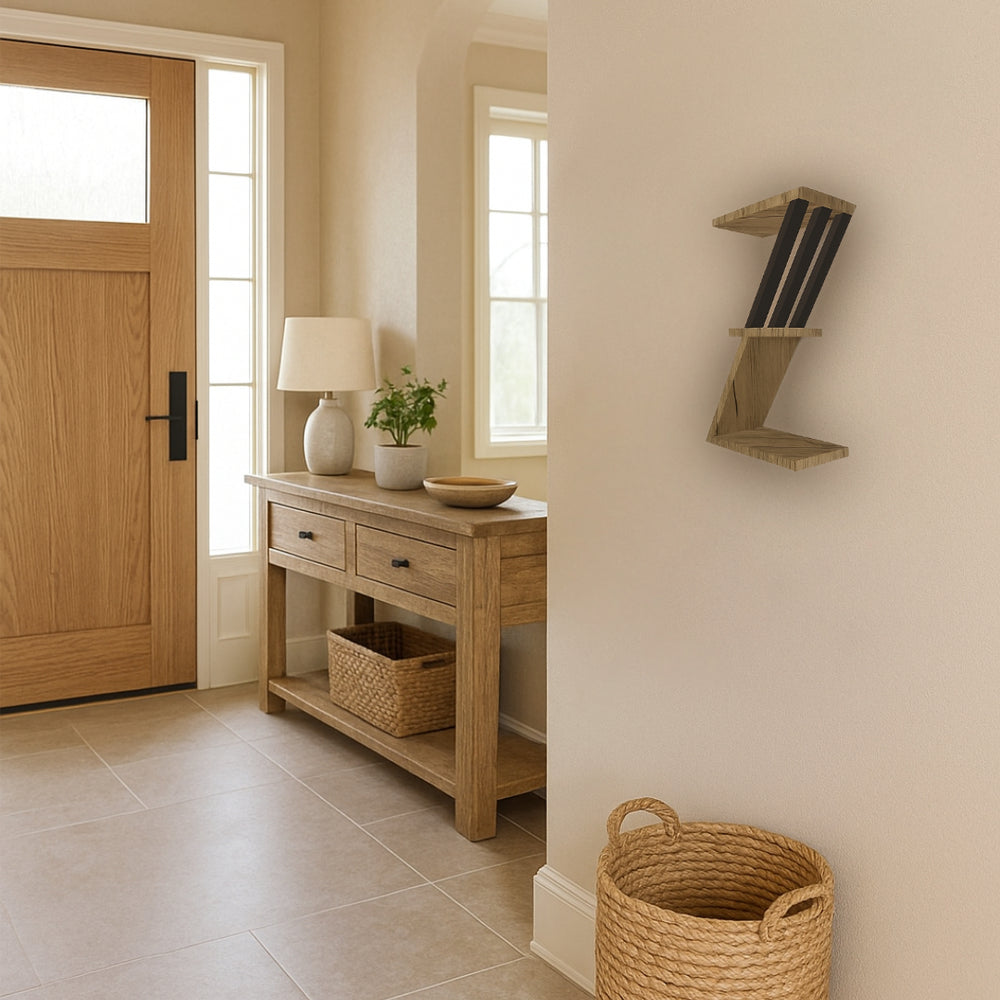 Mensola da parete in legno lettera Z base rovere e listelli grafite