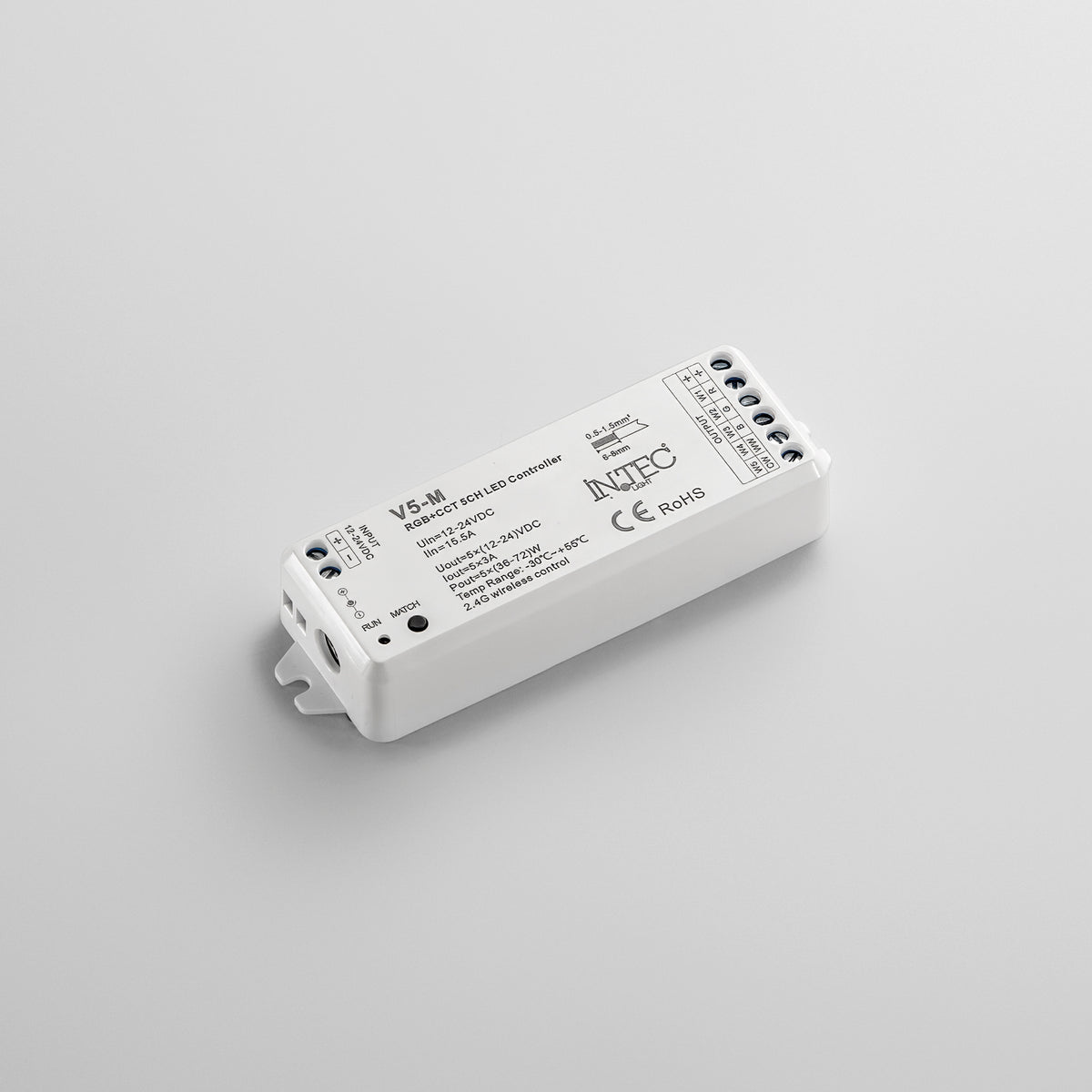 "Ricevitore RF 2.4G input: 15.5A 12-24V output: 5ch;3a/ch - 5x(36-72)W"