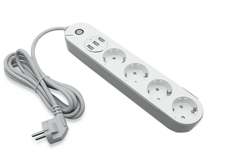 "ADATTATORE MULTIPRESA WIFI 4 SCHUKO 3 USB 1000-2400W 10A INPUT 100-240V WIFI 2.4GHz"