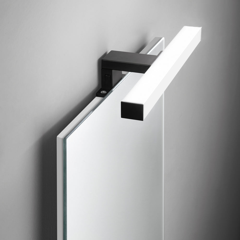 APPLIQUE LED NOIR NERO QUADRA FISSAGGIO PARETE/SPECCHIO 5W 600LM 3000K IP44 30X9,5X4,45CM
