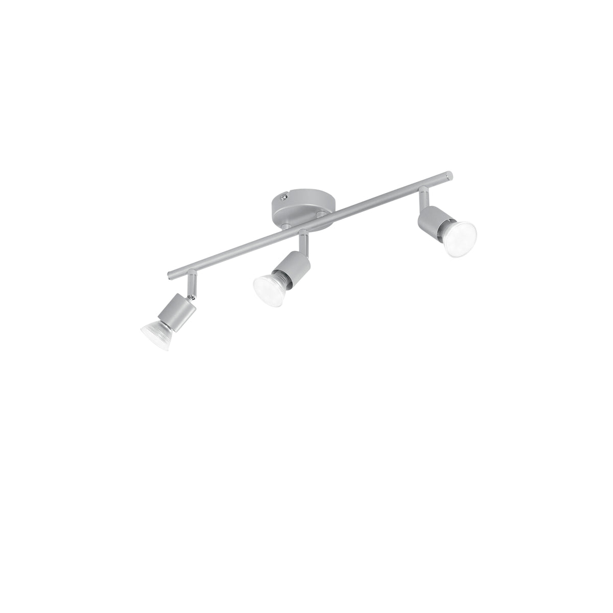 "Spot COOPER in metallo argento con 3 diffusori orientabili e lampadine incluse"