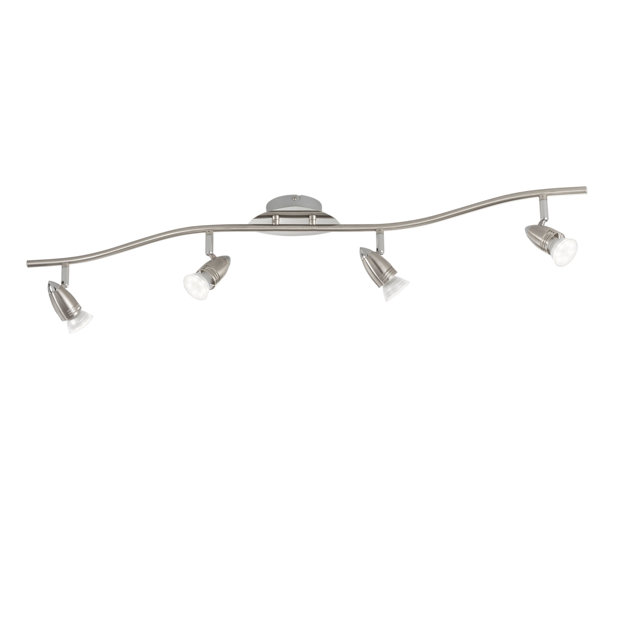 "Spot SUNNY in metallo nichel con 4 punti luce orientabili e lampadine incluse"