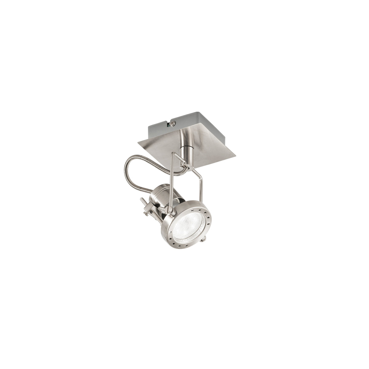 "Spot TECHNO in metallo nichel con 1 punto luce orientabile e lampadina inclusa"