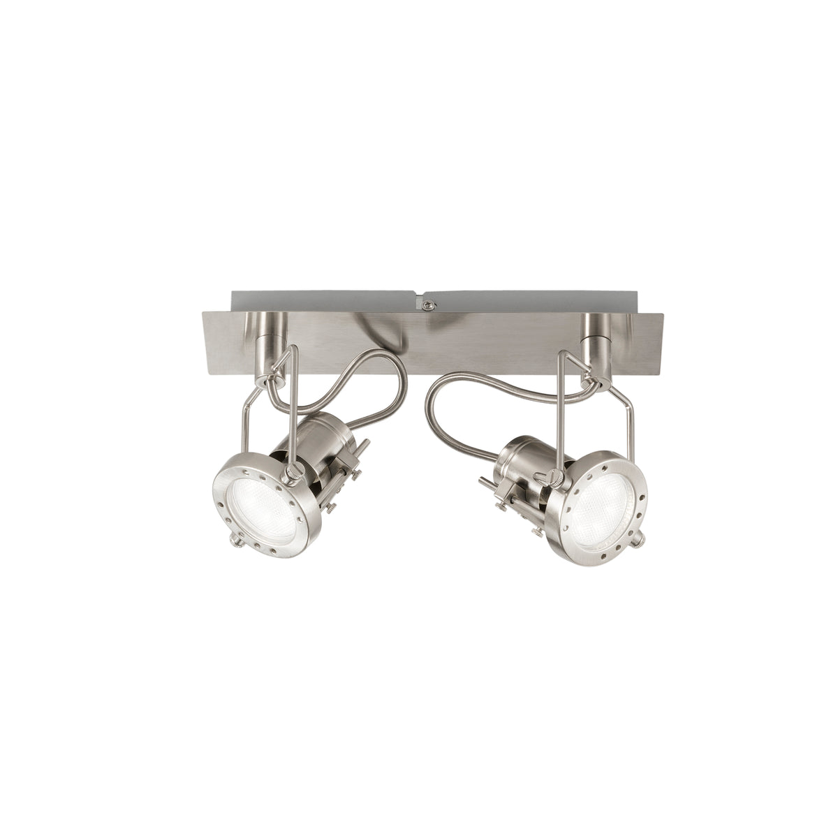 "Spot TECHNO in metallo nichel con 2 punti luce orientabili e lampadina inclusa"