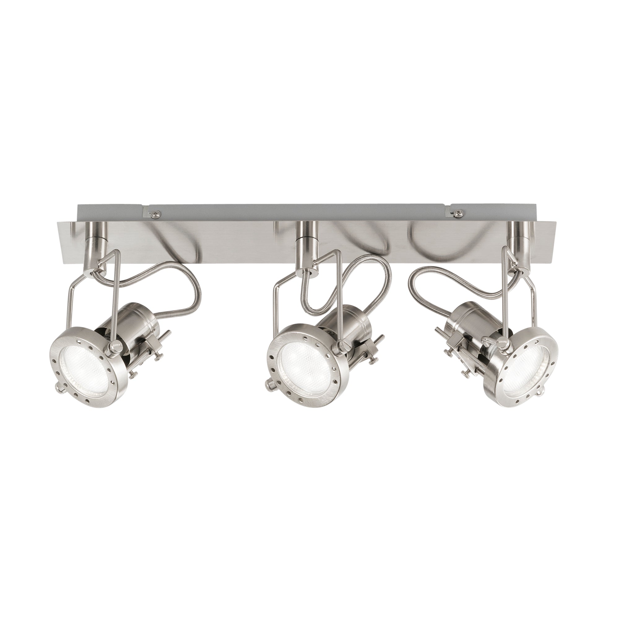 "Spot TECHNO in metallo nichel con 3 punti luce orientabili e lampadina inclusa"