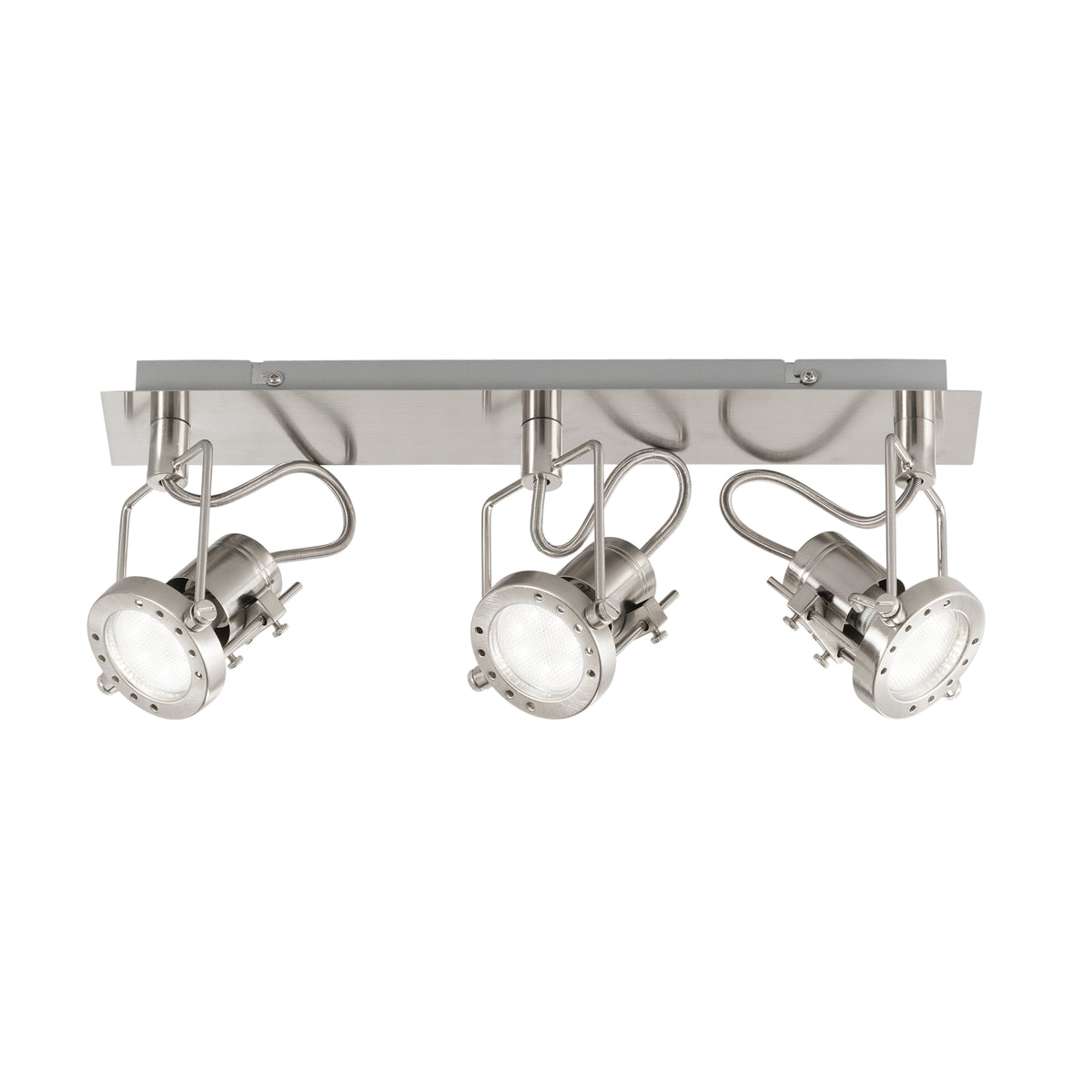 "Spot TECHNO in metallo nichel con 3 punti luce orientabili e lampadina inclusa"