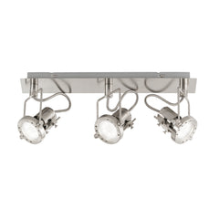 "Spot TECHNO in metallo nichel con 3 punti luce orientabili e lampadina inclusa"