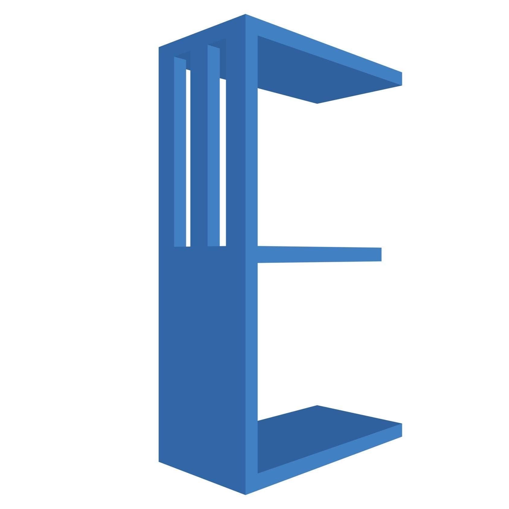 mensola a forma di lettera E colore blu