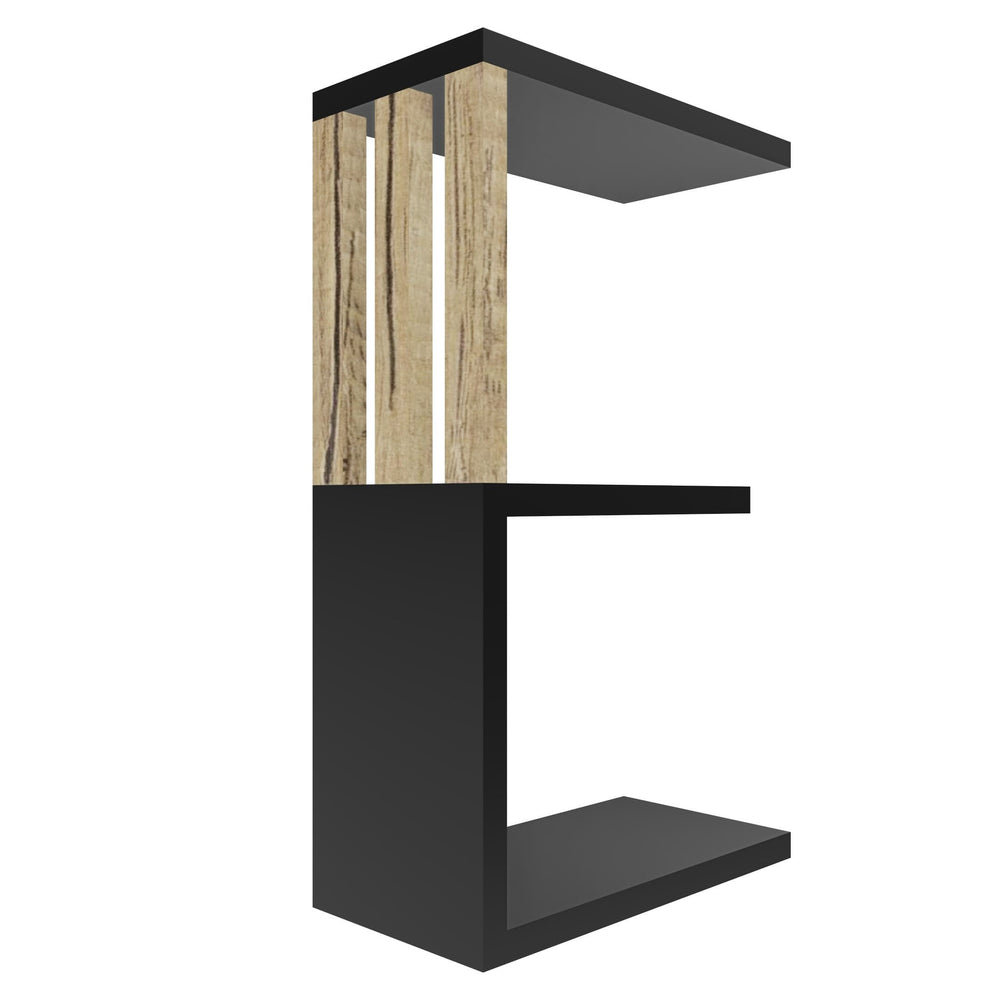 mensola in legno a forma di lettera E colore nero e rovere