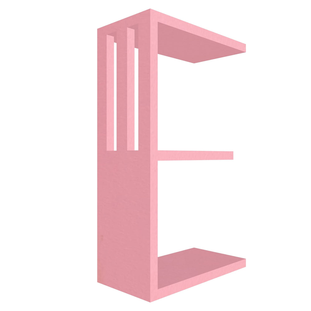 mensola in legno a forma di lettera E colore rosa