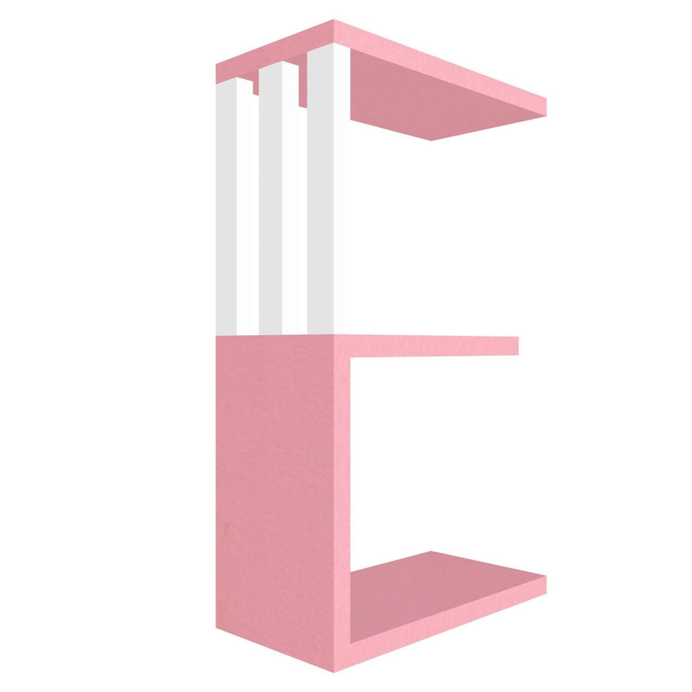 mensola a forma di lettera E colore rosa e bianco