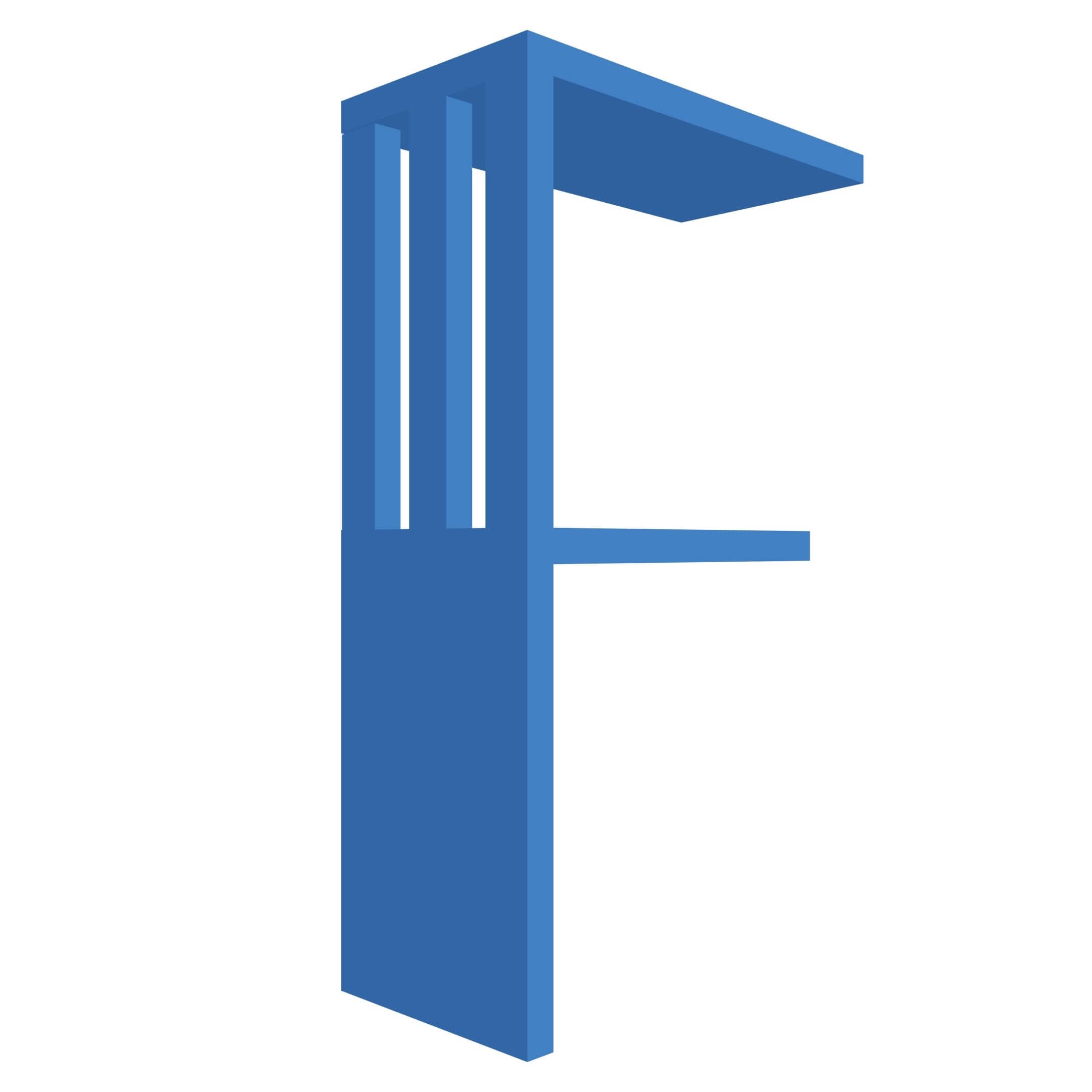 mensola in legno a forma di lettera F colore blu