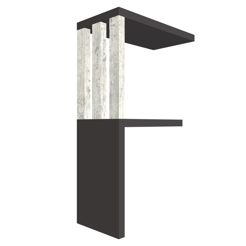 mensola in legno a forma di lettera F colore grafite e legno chiaro