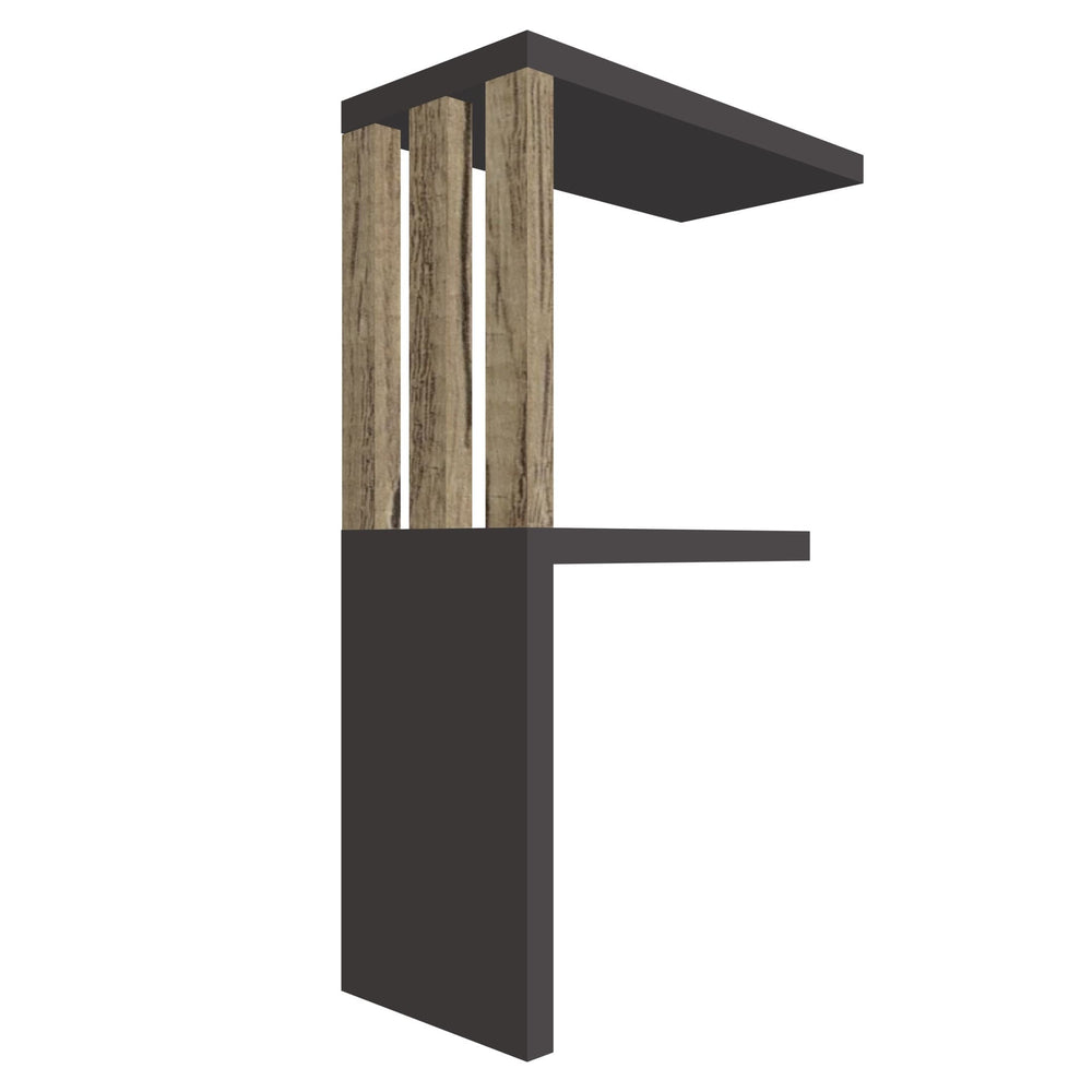 mensola in legno a forma di lettera F colore grafite e rovere