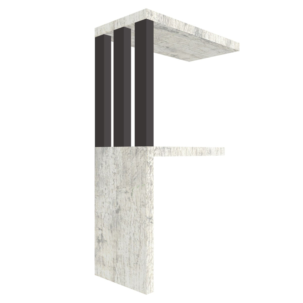 mensola in legno a forma di lettera F colore legno chiaro e grafite