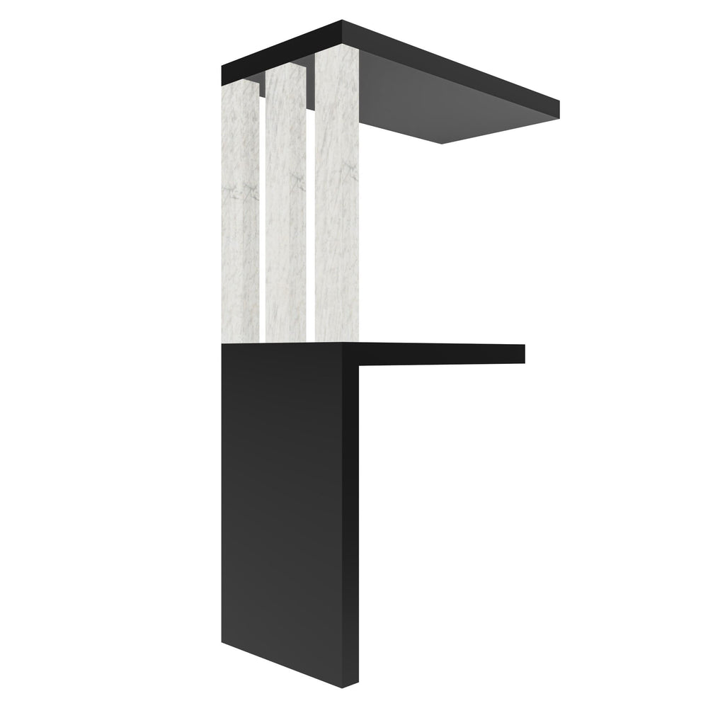 mensola in legno a forma di lettera F colore nero e legno chiaro