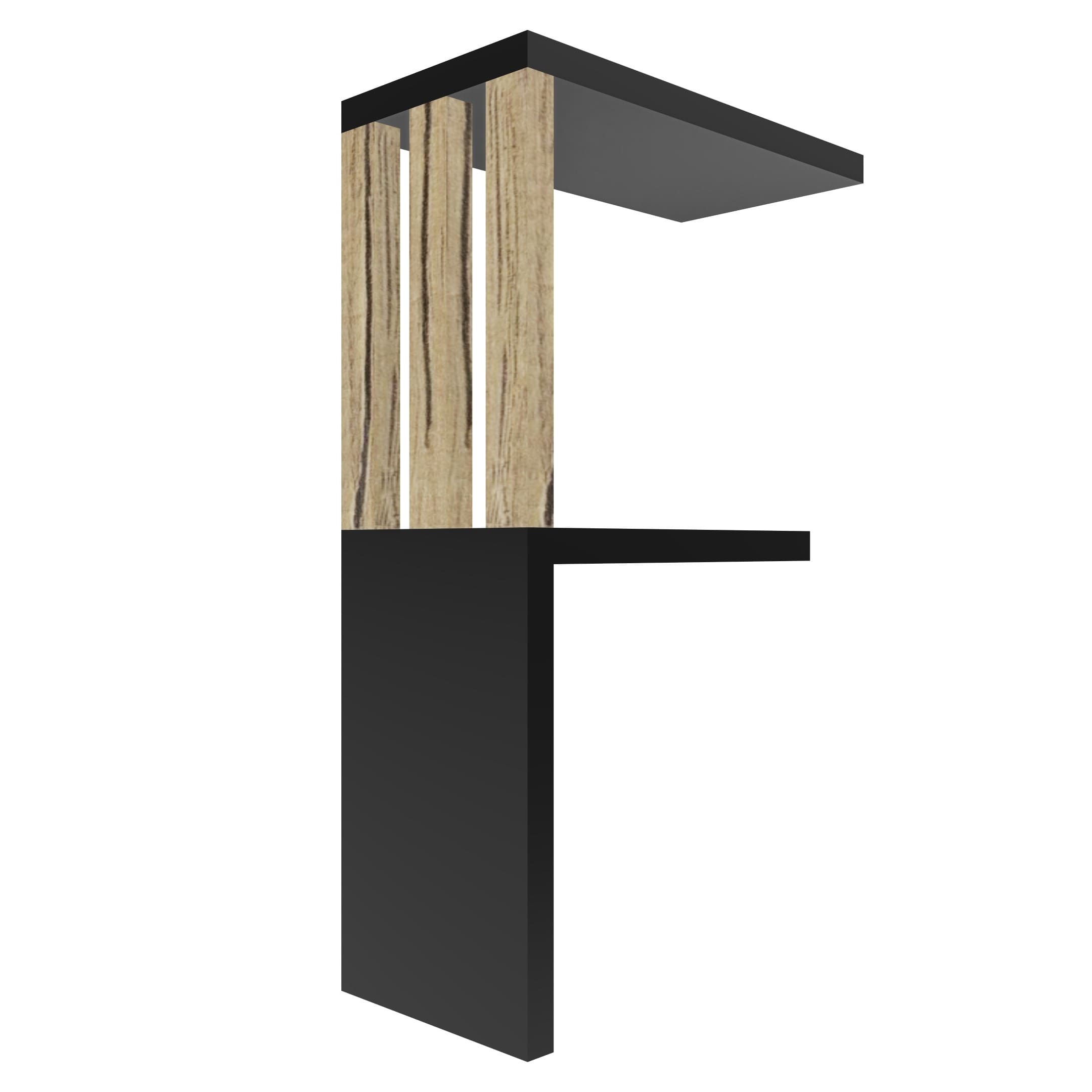 mensola in legno a forma di lettera F colore nero e rovere