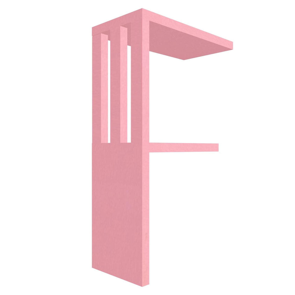 mensola in legno a forma di lettera F colore rosa