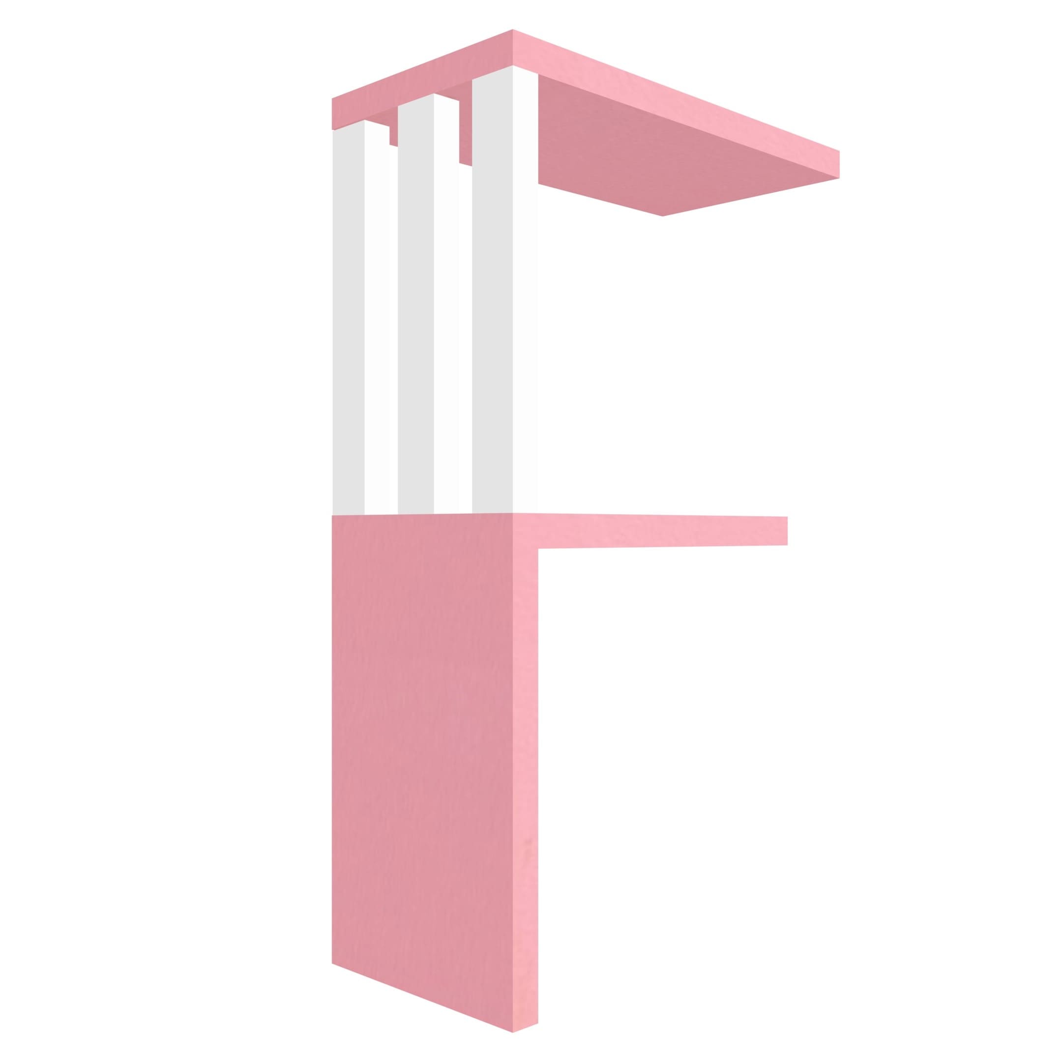mensola in legno a forma di lettera F colore rosa e bianco