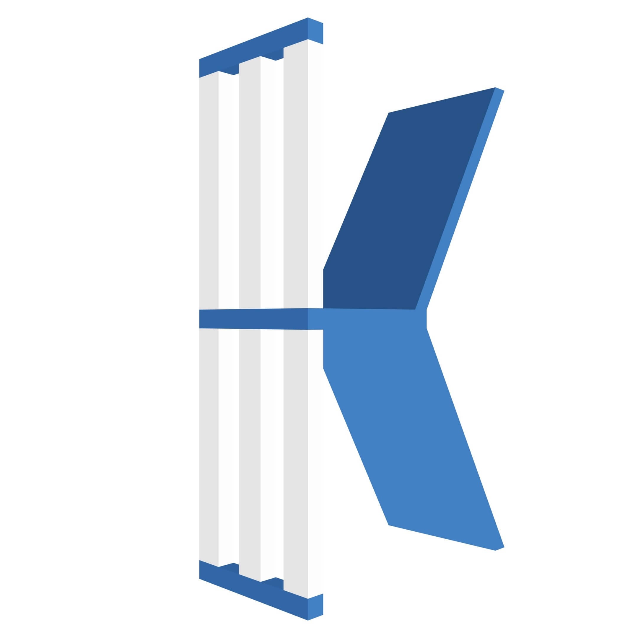 mensola a forma di lettera K colore blu e bianco