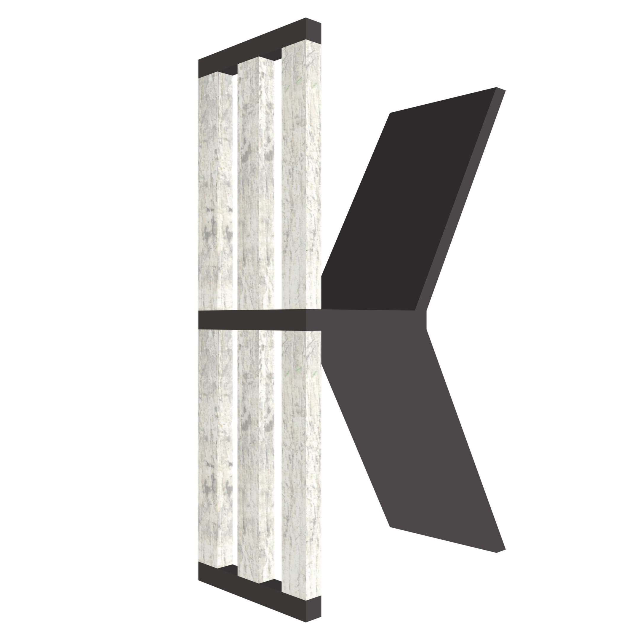 mensola a forma di lettera K colore grafite e legno chiaro